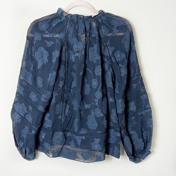 Joie Chaylse Top Dark Navy Blue Floral Sheer Popoever Sz XS - Picture 5 of 13